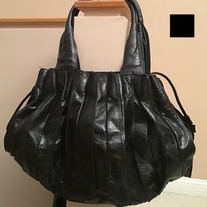 Pleated Black Leather Hobo-style bag